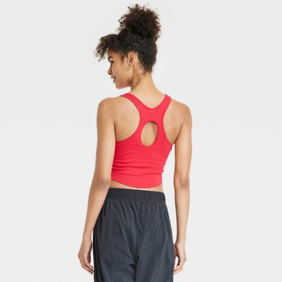 All In Motion Women's XL Red Rib High Neck Racerback Cropped Tank Top Slim Fit - Picture 2 of 13